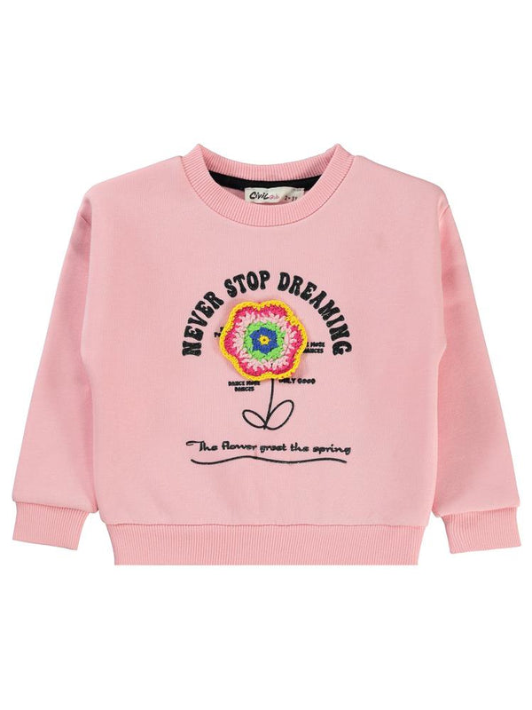 Civil Girls Never Stop Baskılı 2-5 Yaş Sweatshirt - Pembe