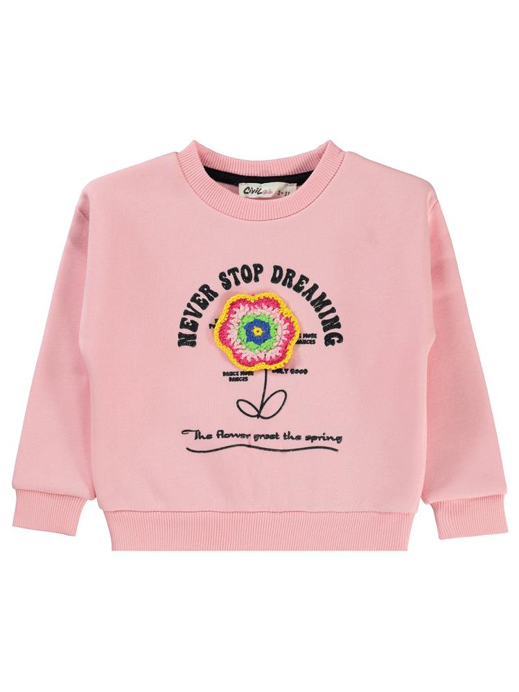 Civil Girls Never Stop Baskılı 2-5 Yaş Sweatshirt - Pembe