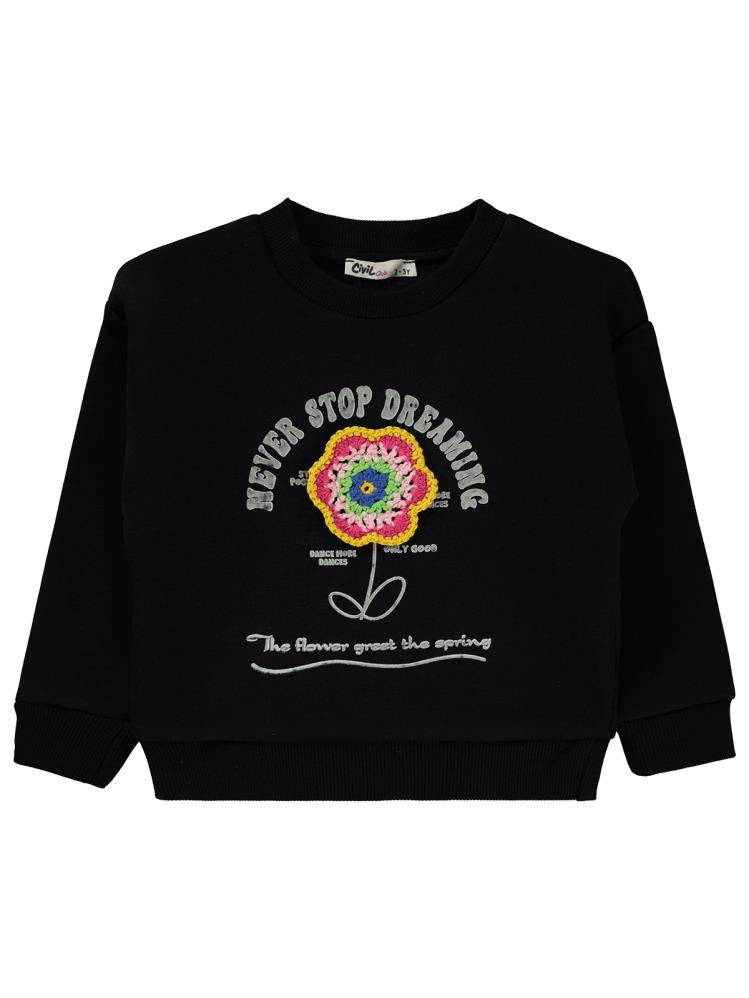 Civil Girls Never Stop Baskılı 2-5 Yaş Sweatshirt - Siyah