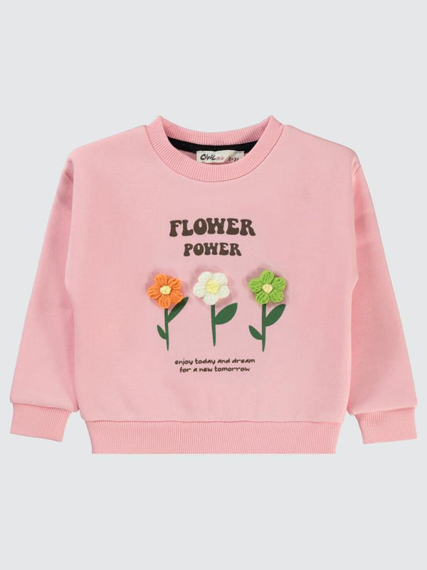 Civil Girls Flower Power Baskılı 2-5 Yaş Sweatshirt - Pembe