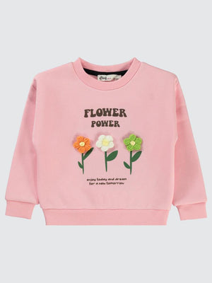 Civil Girls Flower Power Baskılı 2-5 Yaş Sweatshirt - Pembe