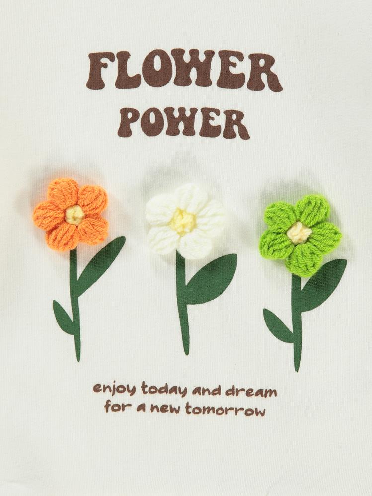 Civil Girls Flower Power Baskılı 2-5 Yaş Sweatshirt - Ekru