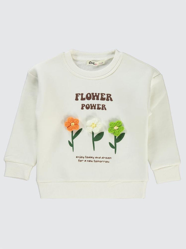 Civil Girls Flower Power Baskılı 2-5 Yaş Sweatshirt - Ekru