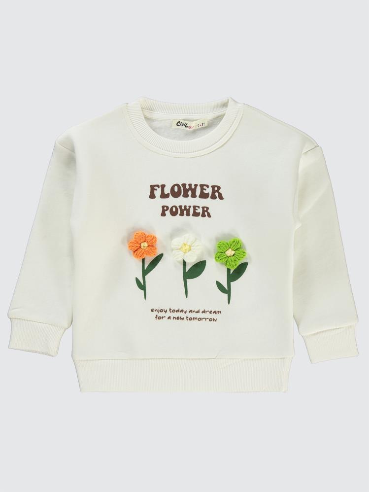 Civil Girls Flower Power Baskılı 2-5 Yaş Sweatshirt - Ekru