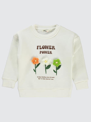 Civil Girls Flower Power Baskılı 2-5 Yaş Sweatshirt - Ekru