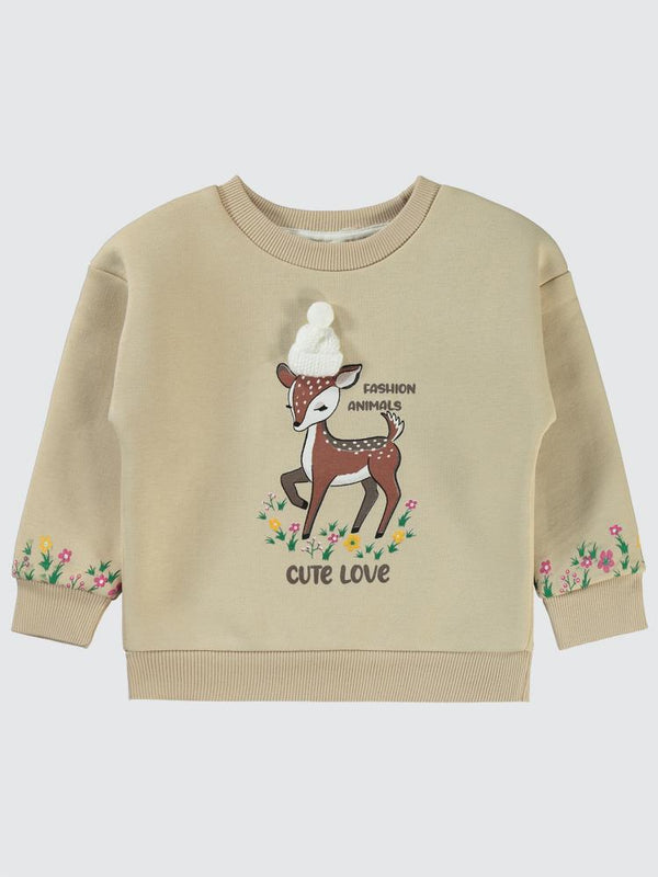 Civil Girls Geyik Baskılı 2-5 Yaş Sweatshirt - Bej