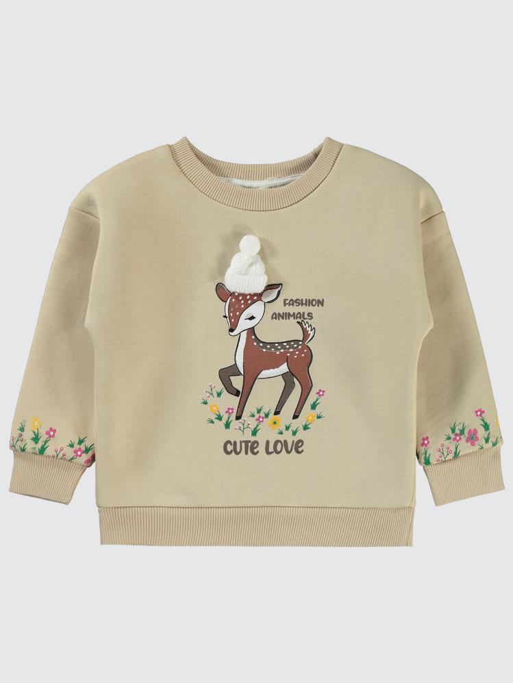 Civil Girls Geyik Baskılı 2-5 Yaş Sweatshirt - Bej