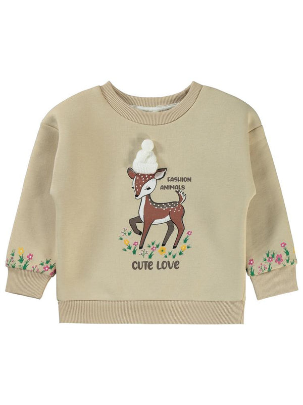 Civil Girls Geyik Baskılı 2-5 Yaş Sweatshirt - Bej