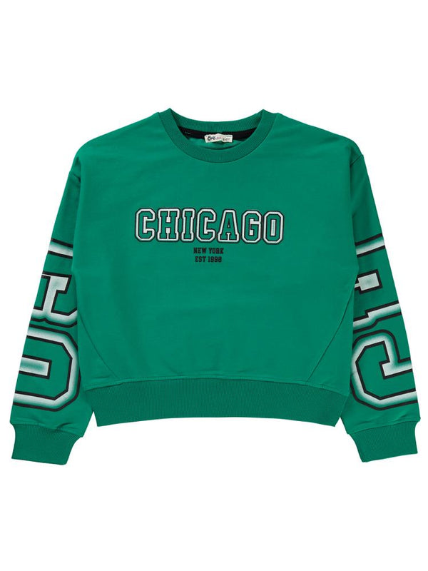 Civil Girls Chicago Baskılı 10-13 Yaş Sweatshirt - Yeşil