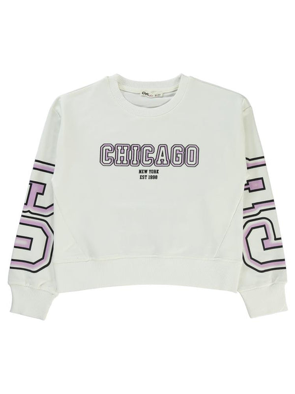 Civil Girls Chicago Baskılı 10-13 Yaş Sweatshirt - Ekru