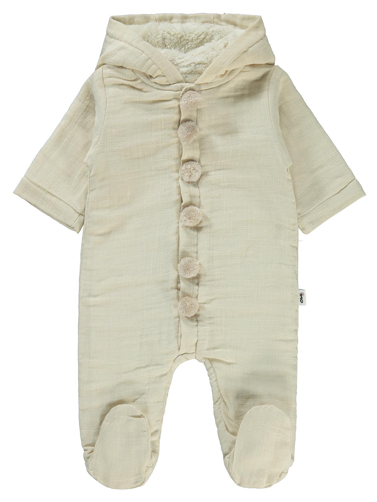 Civil Baby Kapüşon ve Ponponlu 3-12 Ay Tulum - Ekru