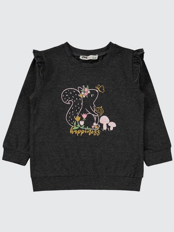Civil Girls Tavşan Baskılı 2-5 Yaş Sweatshirt - Gri