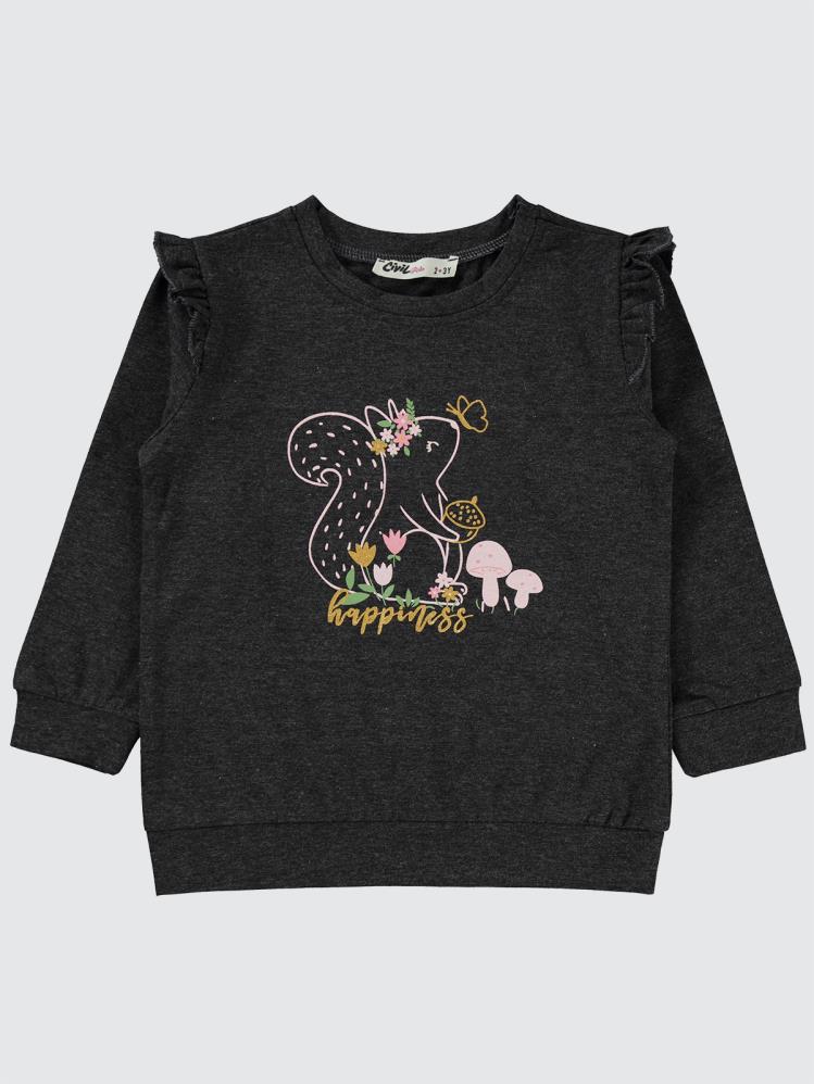 Civil Girls Tavşan Baskılı 2-5 Yaş Sweatshirt - Gri