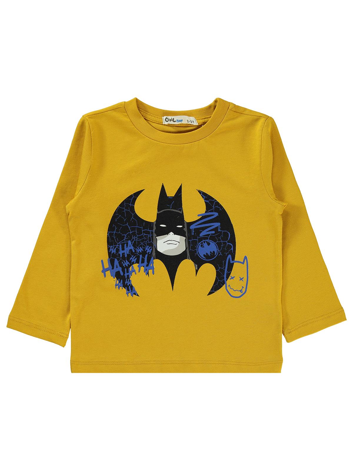 Batman Baskılı Sweatshirt | 2 İp Uzun Kol Bisiklet Yaka Baskılı | Okul Kreş ve Günlük Kullanım - Hardal