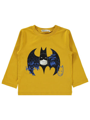 Batman Baskılı Sweatshirt | 2 İp Uzun Kol Bisiklet Yaka Baskılı | Okul Kreş ve Günlük Kullanım - Hardal