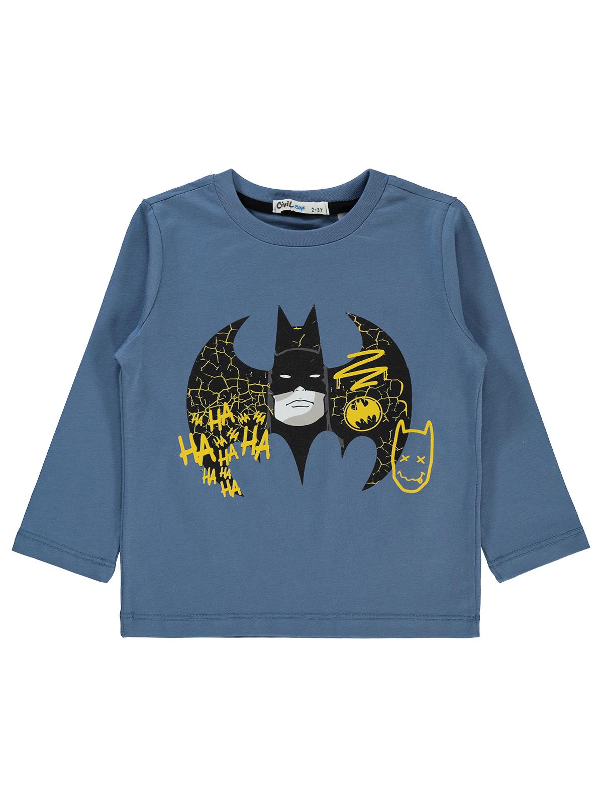 Batman Baskılı Sweatshirt | 2 İp Uzun Kol Bisiklet Yaka Baskılı | Okul Kreş ve Günlük Kullanım - Mavi