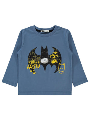 Batman Baskılı Sweatshirt | 2 İp Uzun Kol Bisiklet Yaka Baskılı | Okul Kreş ve Günlük Kullanım - Mavi