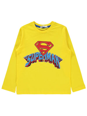 Superman Baskılı Sweatshirt | Süprem Uzun Kol Bisiklet Yaka Baskılı | Okul Kreş ve Günlük Kullanım - Sarı