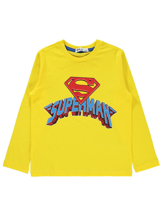 Superman Baskılı Sweatshirt | Süprem Uzun Kol Bisiklet Yaka Baskılı | Okul Kreş ve Günlük Kullanım - Sarı