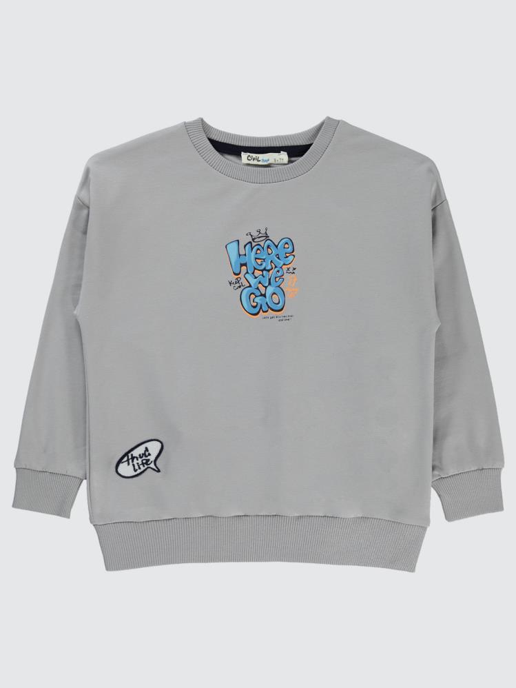 Civil Boys Here Baskılı 10-13 Yaş Sweatshirt - Gri