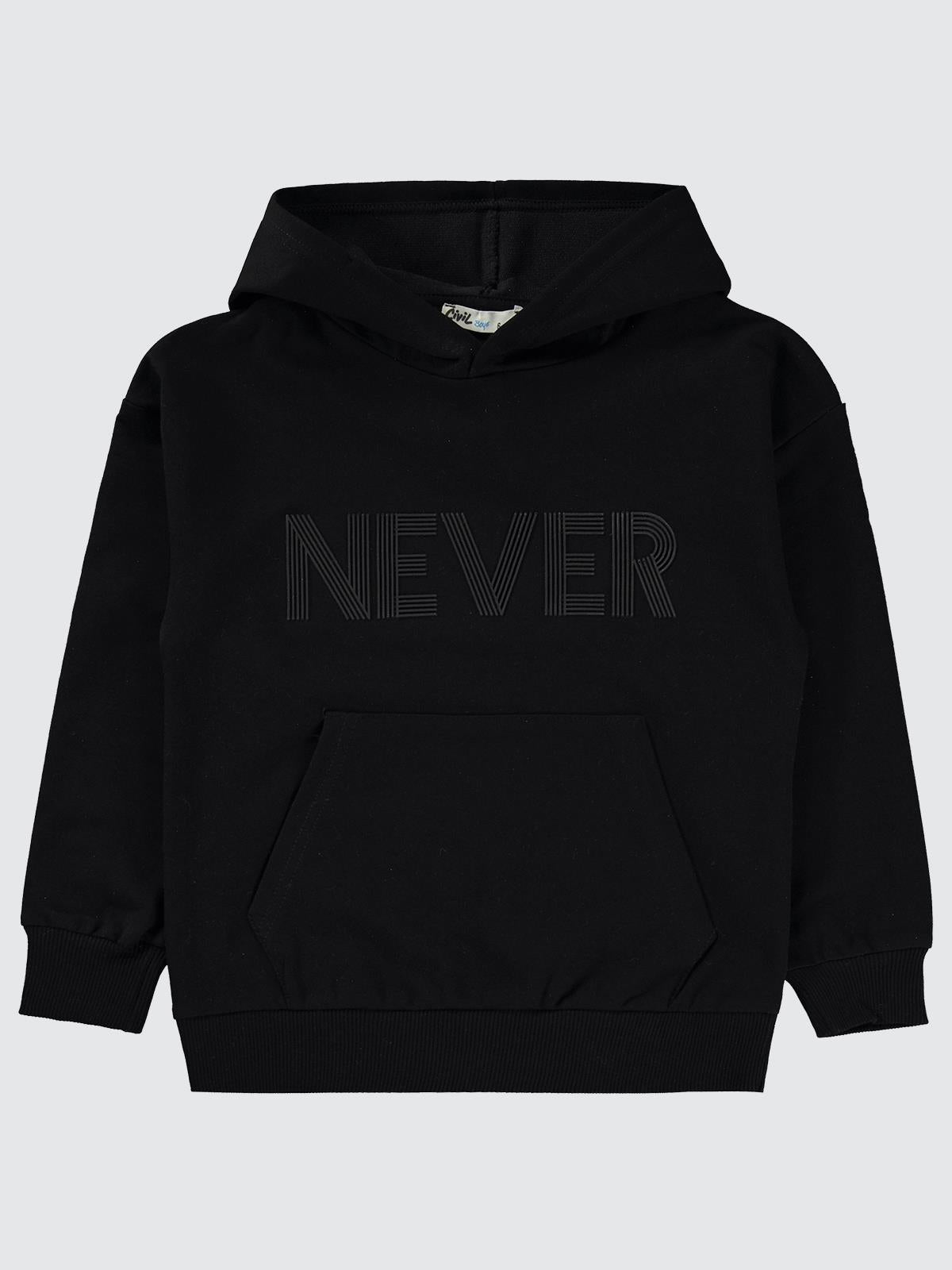 Civil Erkek Çocuk Neber Baskılı Sweatshirt | 2 İp Uzun Kol Kapşonlu | Okul Kreş ve Günlük Kullanım - Siyah