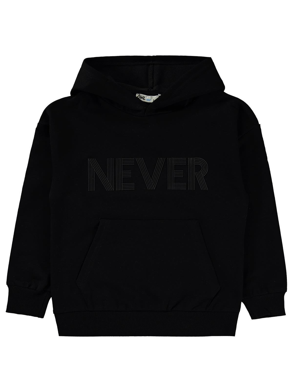 Civil Erkek Çocuk Neber Baskılı Sweatshirt | 2 İp Uzun Kol Kapşonlu | Okul Kreş ve Günlük Kullanım - Siyah