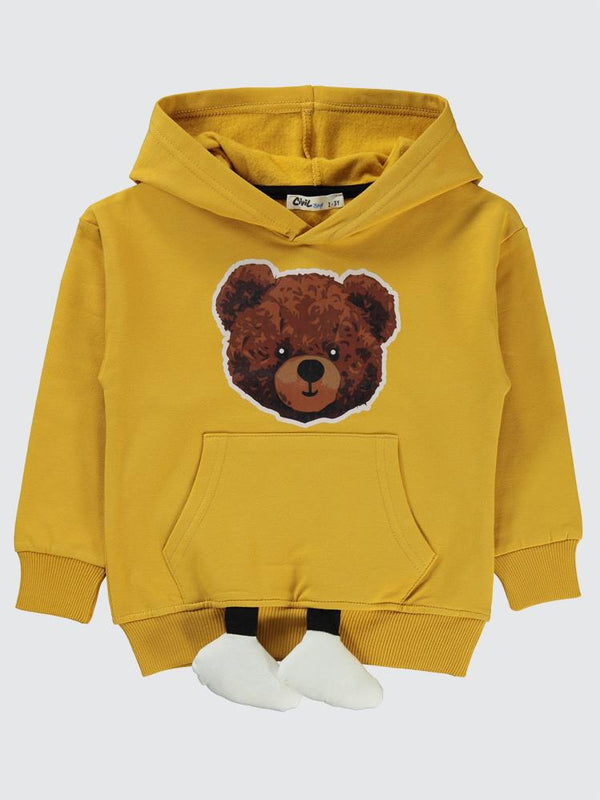 Civil Boys Ayıcık Baskılı Ayaklı 2-5 Yaş Sweatshirt - Hardal