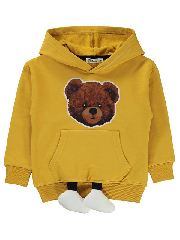 Civil Boys Ayıcık Baskılı Ayaklı 2-5 Yaş Sweatshirt - Hardal