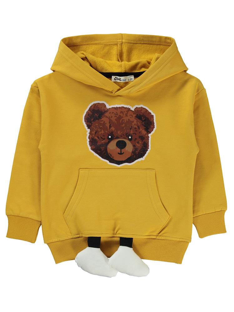 Civil Boys Ayıcık Baskılı Ayaklı 2-5 Yaş Sweatshirt - Hardal