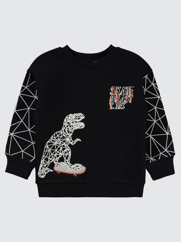 Civil Boys Dinazor Baskılı 2-5 Yaş Sweatshirt - Siyah