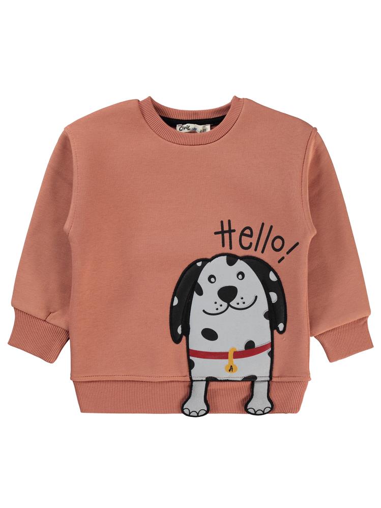 Civil Boys Hello Köpek Baskılı 2-5 Yaş Sweatshirt - Turuncu
