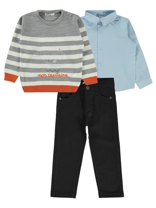 Civil Boys Mon Capitoıne Nakışlı 3'lü 2-5 Yaş Takım - Gri