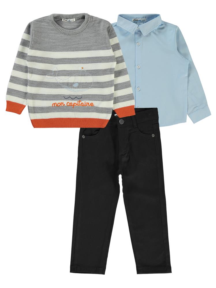 Civil Boys Mon Capitoıne Nakışlı 3'lü 2-5 Yaş Takım - Gri
