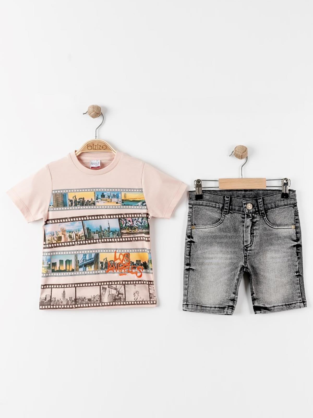 Bizizo Los Angeles Baskılı  2-5 Yaş Takım - Pudra