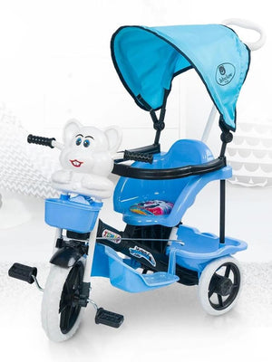 Bebelow Fayton Itmeli Ebeveyn Kontrollü Tenteli Üç Tekerlekli Bisiklet - Mavi
