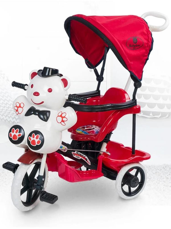 Bebelow Yumoş Itmeli Ebeveyn Kontrollü Tenteli Üç Tekerlekli Bisiklet - Kırmızı