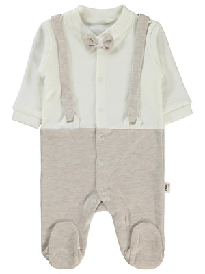 Civil Baby Askılı Papyonlu1-9 Ay Tulum - Kahverengi