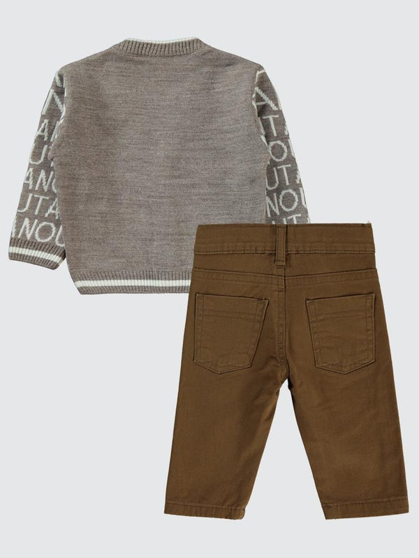 Civil Baby Yazı Baskılı Papyonlu 3'Lü 6-18 Ay Takım - Kahverengi