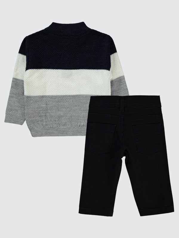 Civil Baby Parça Çizgili Kazak 3'Lü 6-18 Ay Takım - Lacivert