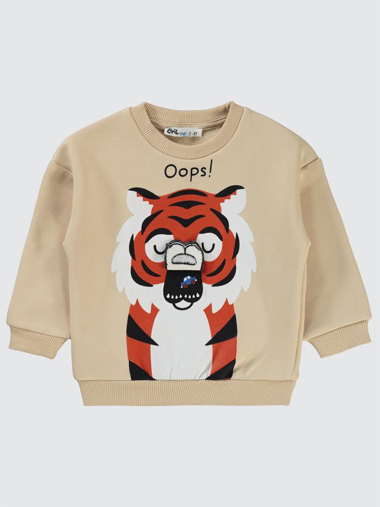 Civil Boys Oops Kaplan Baskılı 2-5 Yaş Sweatshirt - Bej