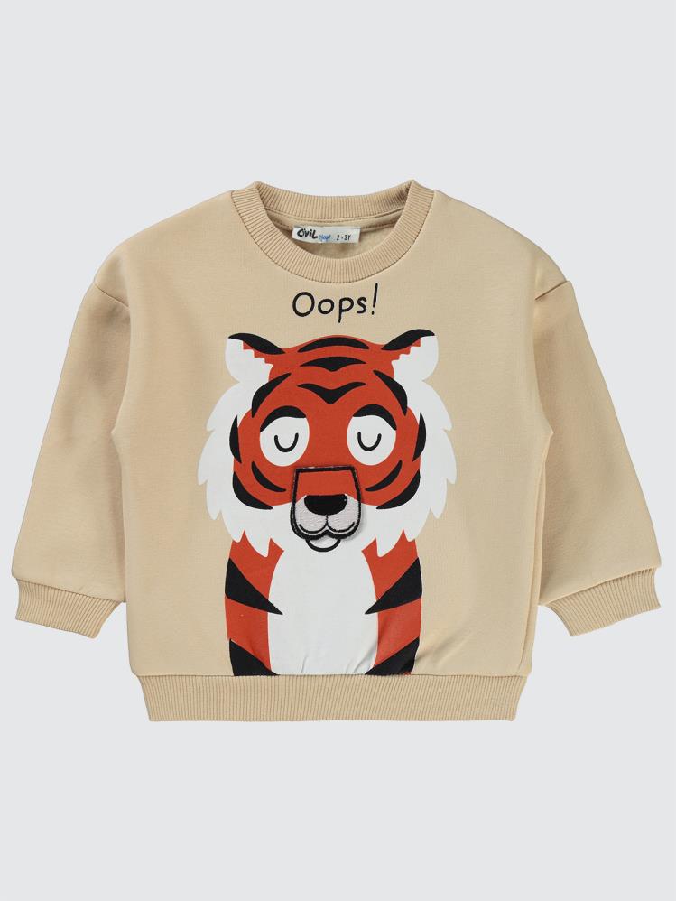 Civil Boys Oops Kaplan Baskılı 2-5 Yaş Sweatshirt - Bej