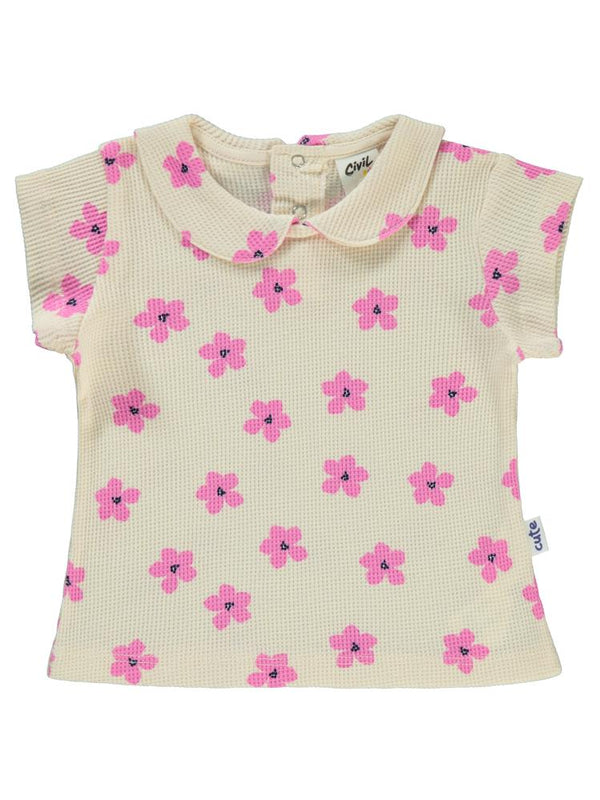 Civil Baby Çiçek Empirmeli 6-18 Ay Tişört - Fil Dişi