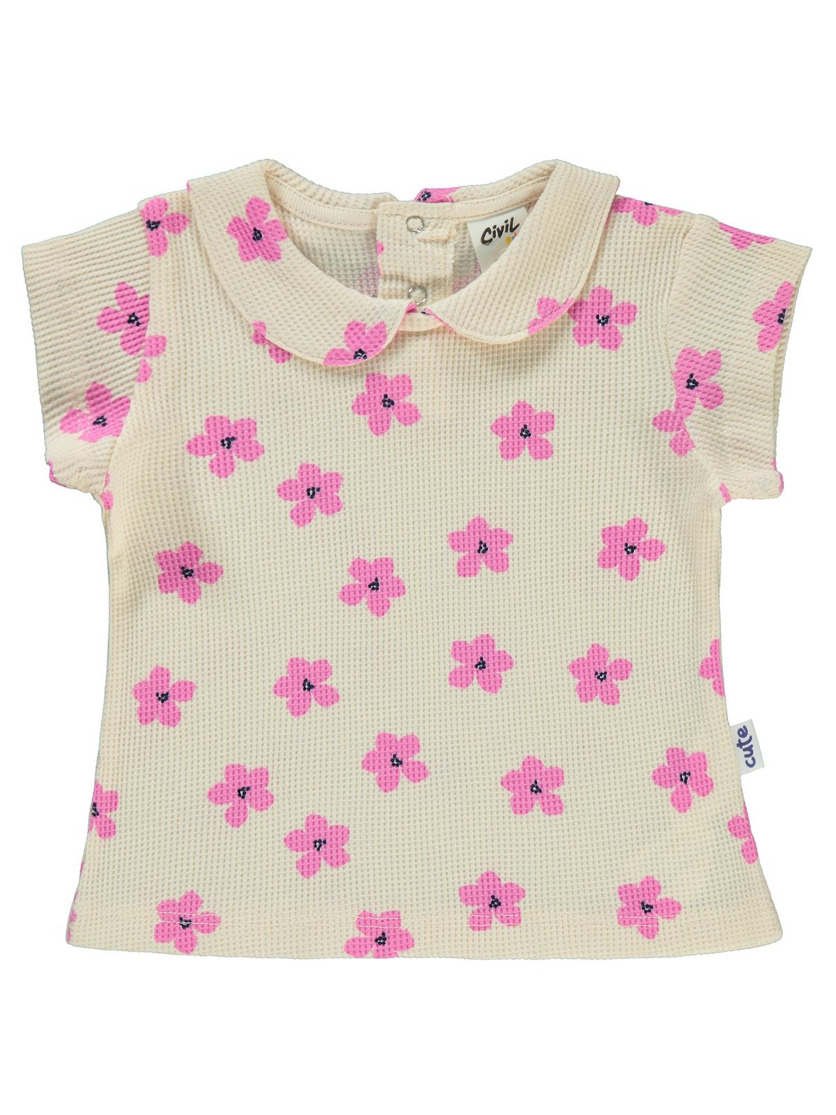 Civil Baby Çiçek Empirmeli 6-18 Ay Tişört - Fil Dişi