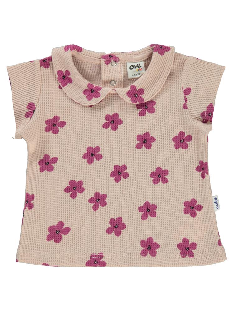 Civil Baby Çiçek Empirmeli 6-18 Ay Tişört - Pudra
