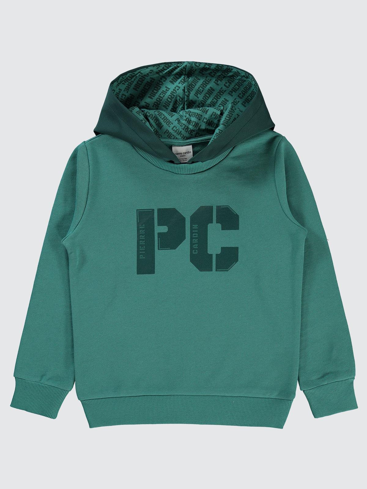 Pierre Cardin PC Baskılı Sweatshirt | 3 İp Uzun Kol Kapşonlu Baskılı | Okul Kreş ve Günlük Kullanım - Yeşil