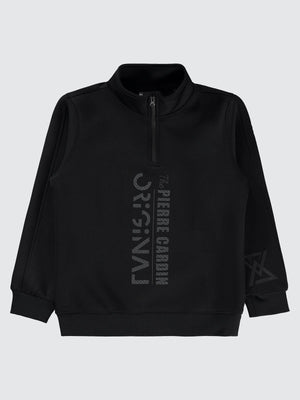 Pierre Cardin Original Baskılı Sweatshirt | Dalgıç Uzun Kol | Okul Kreş ve Günlük Kullanım - Siyah