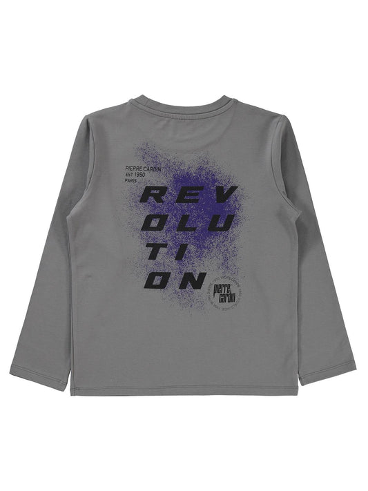 Pierre Cardin Sırtı Revolutıon Baskılı Sweatshirt | Süprem Uzun Kol | Okul Kreş ve Günlük Kullanım - Gri