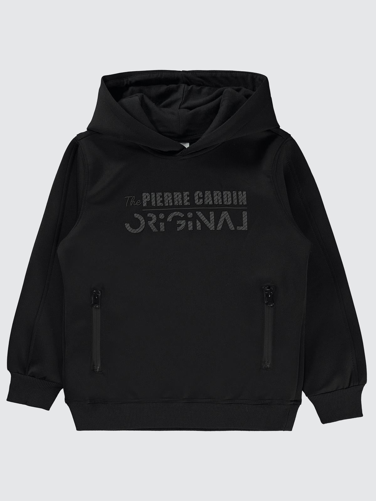 Pierre Cardin Original Baskılı Sweatshirt | Dalgıç Uzun Kol Kapşonlu | Okul Kreş ve Günlük Kullanım - Siyah