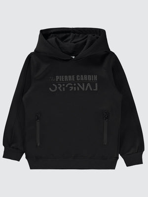 Pierre Cardin Original Baskılı Sweatshirt | Dalgıç Uzun Kol Kapşonlu | Okul Kreş ve Günlük Kullanım - Siyah