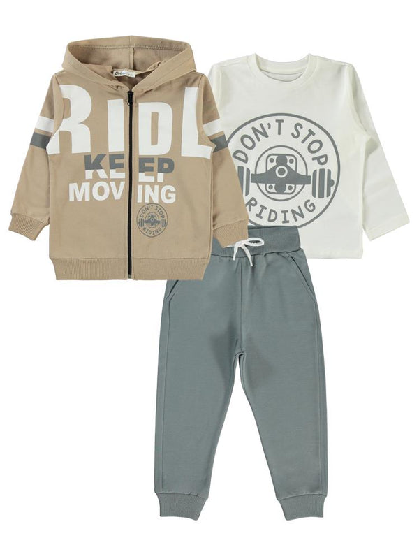Civil Boys 3' lü 2-5 Yaş Eşofman Takımı - Bej